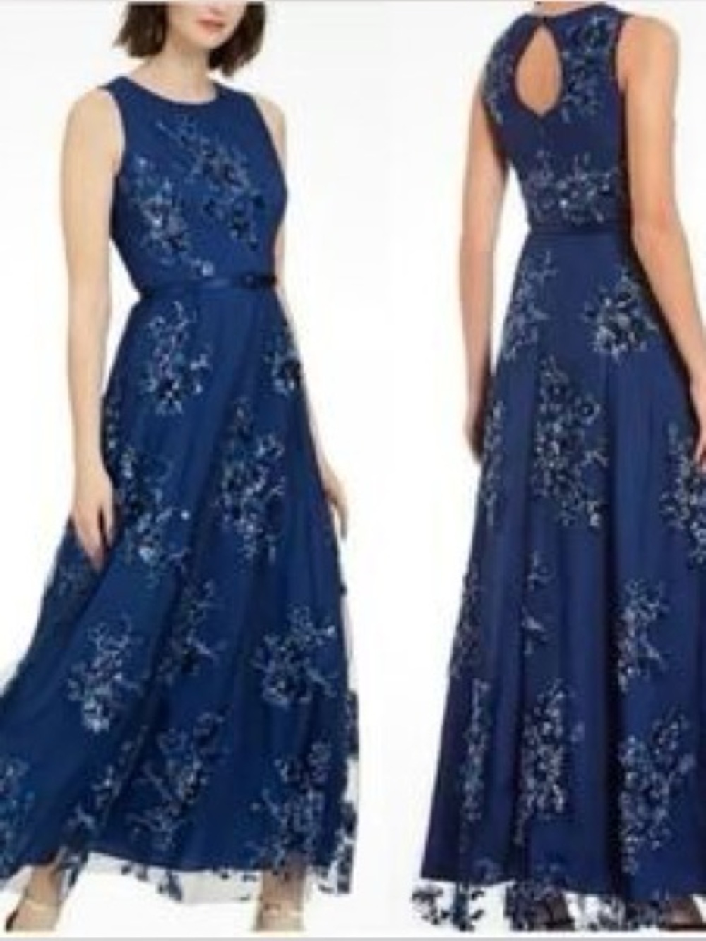 Eliza J Navy Floral Embroidered Maxi Dress